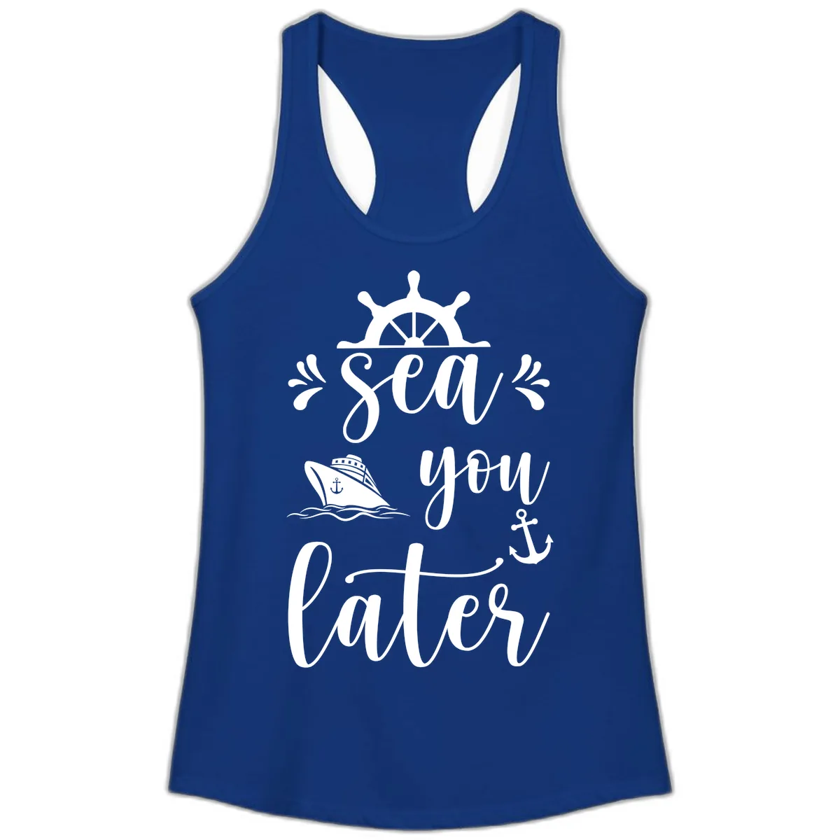 Sea You On The Sails Ladies Tank in Solid Royal