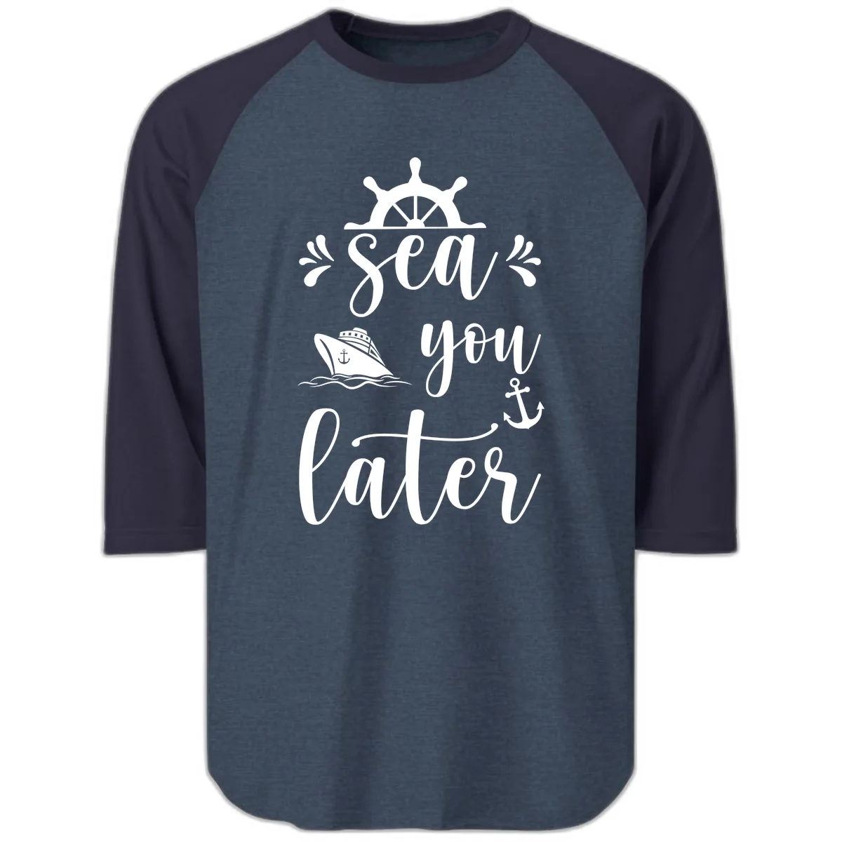 Sea You On The Sails Raglan 3/4 in Heather Denim Navy