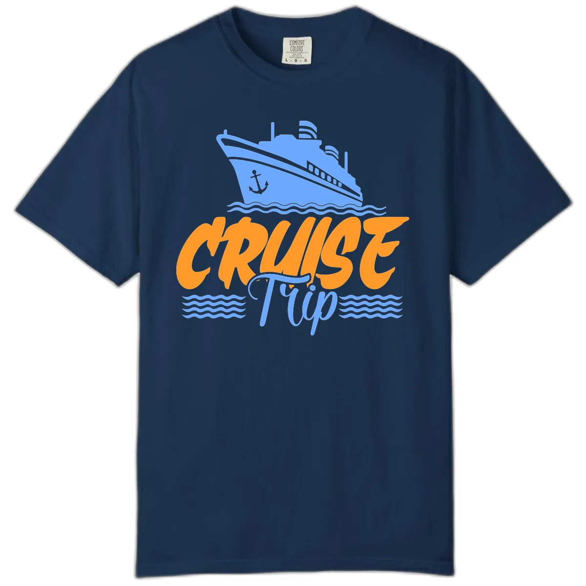 Cruise Trip Ship Anchor Waves Comfort Color in Navy