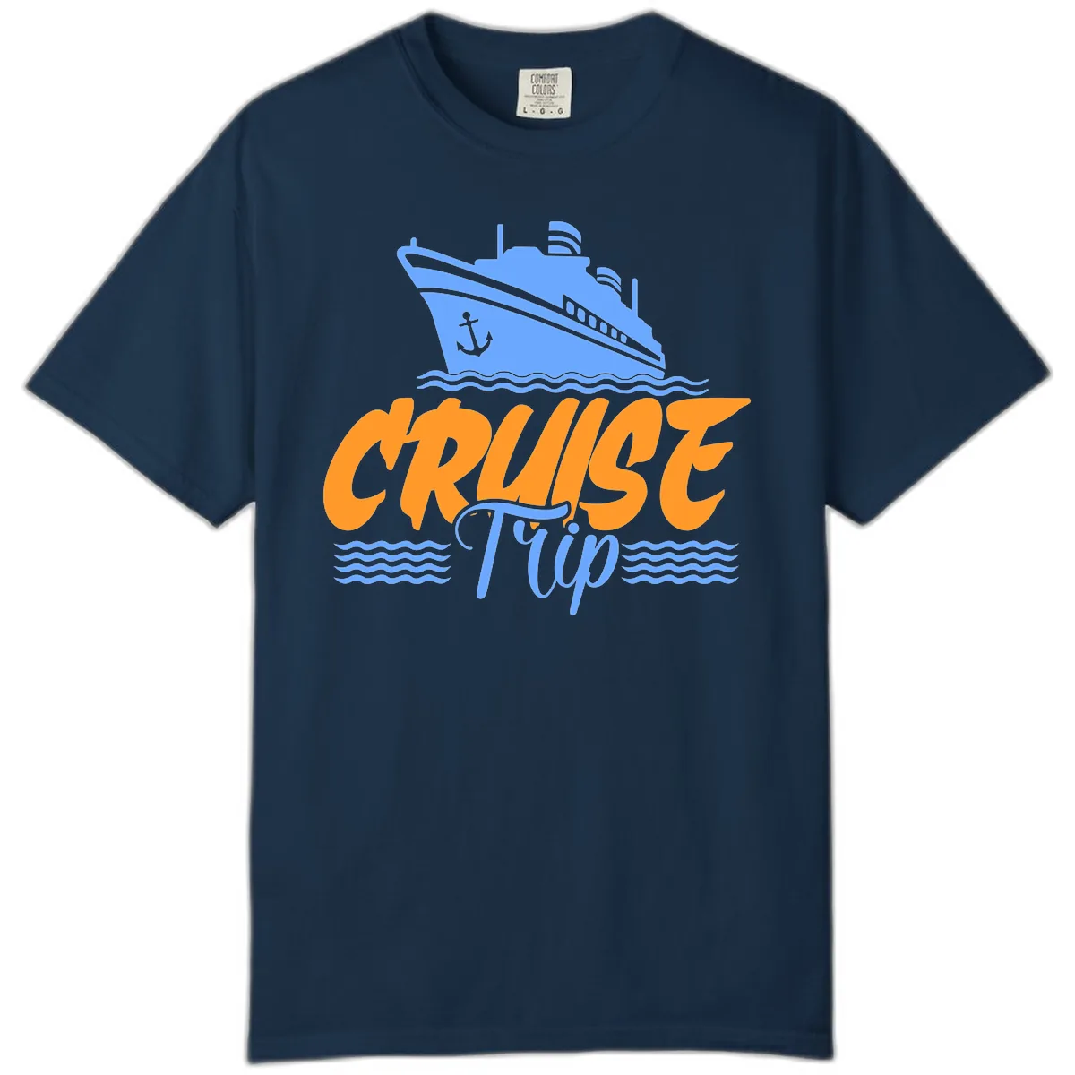 Cruise Trip Ship Anchor Waves Comfort Color in True Navy