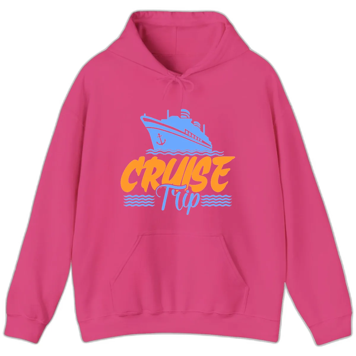 Cruise Trip Ship Anchor Waves Hoodie in Heliconia