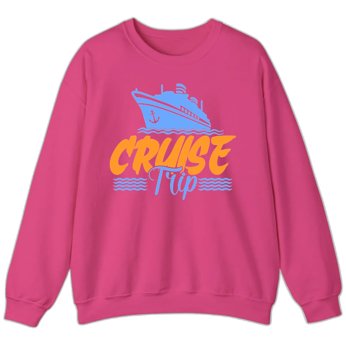 Cruise Trip Ship Anchor Waves Sweatshirt in Heliconia
