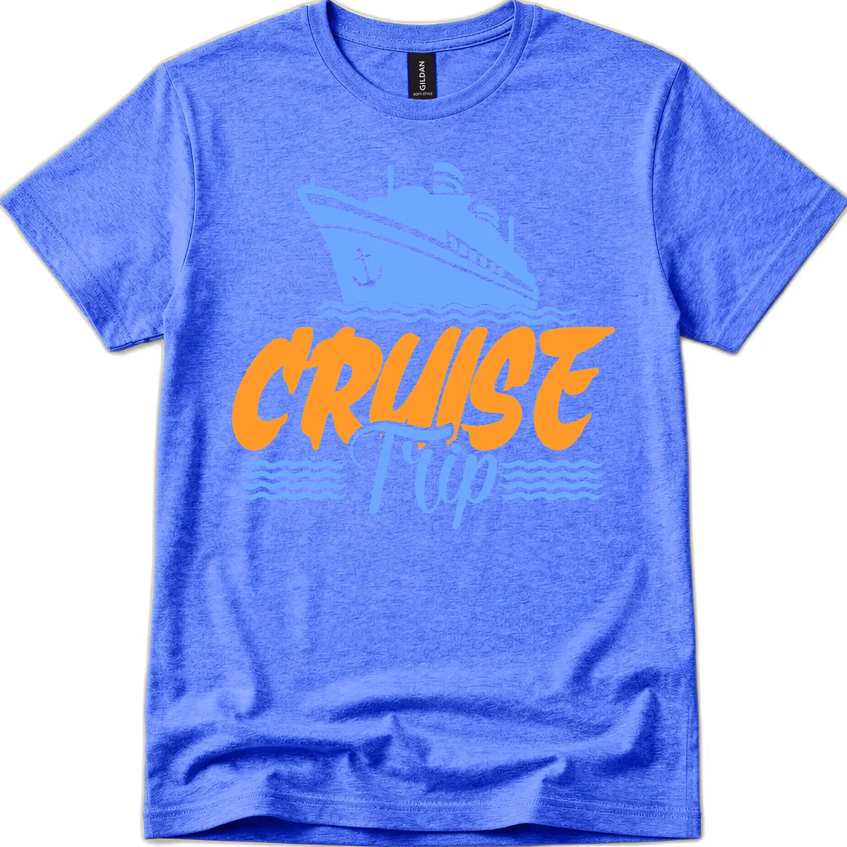 Cruise Trip Ship Anchor Waves T-Shirt in Heather Royal