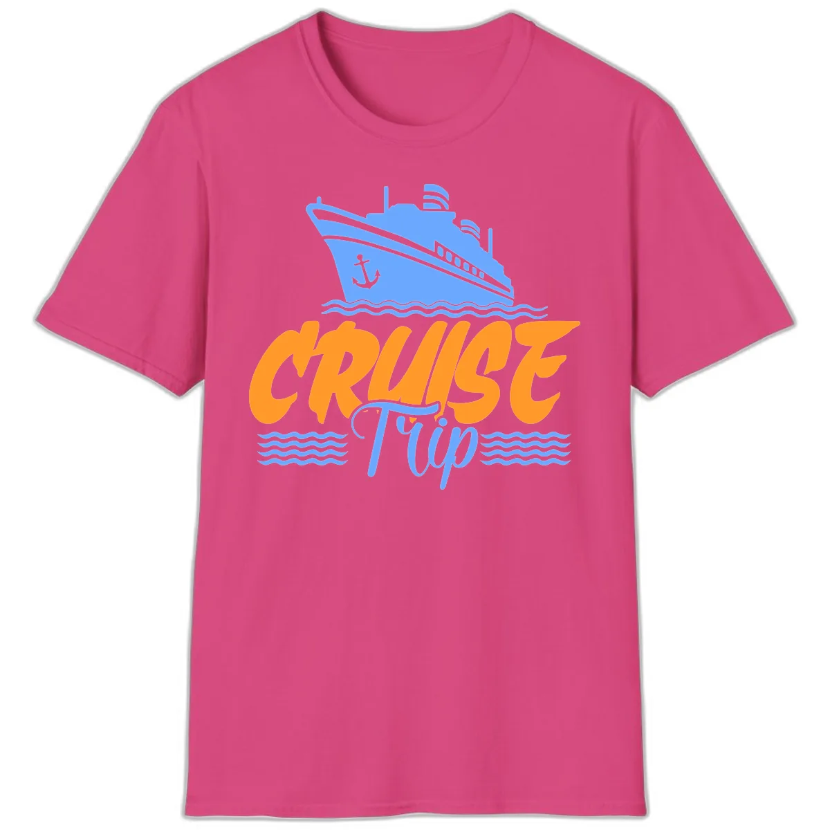 Cruise Trip Ship Anchor Waves T-Shirt in Heliconia