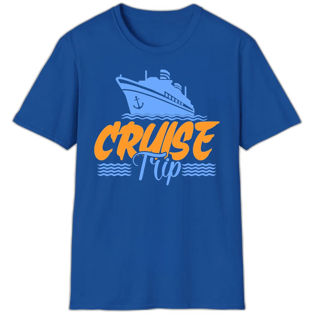 Cruise Trip Ship Anchor Waves T-Shirt in Royal