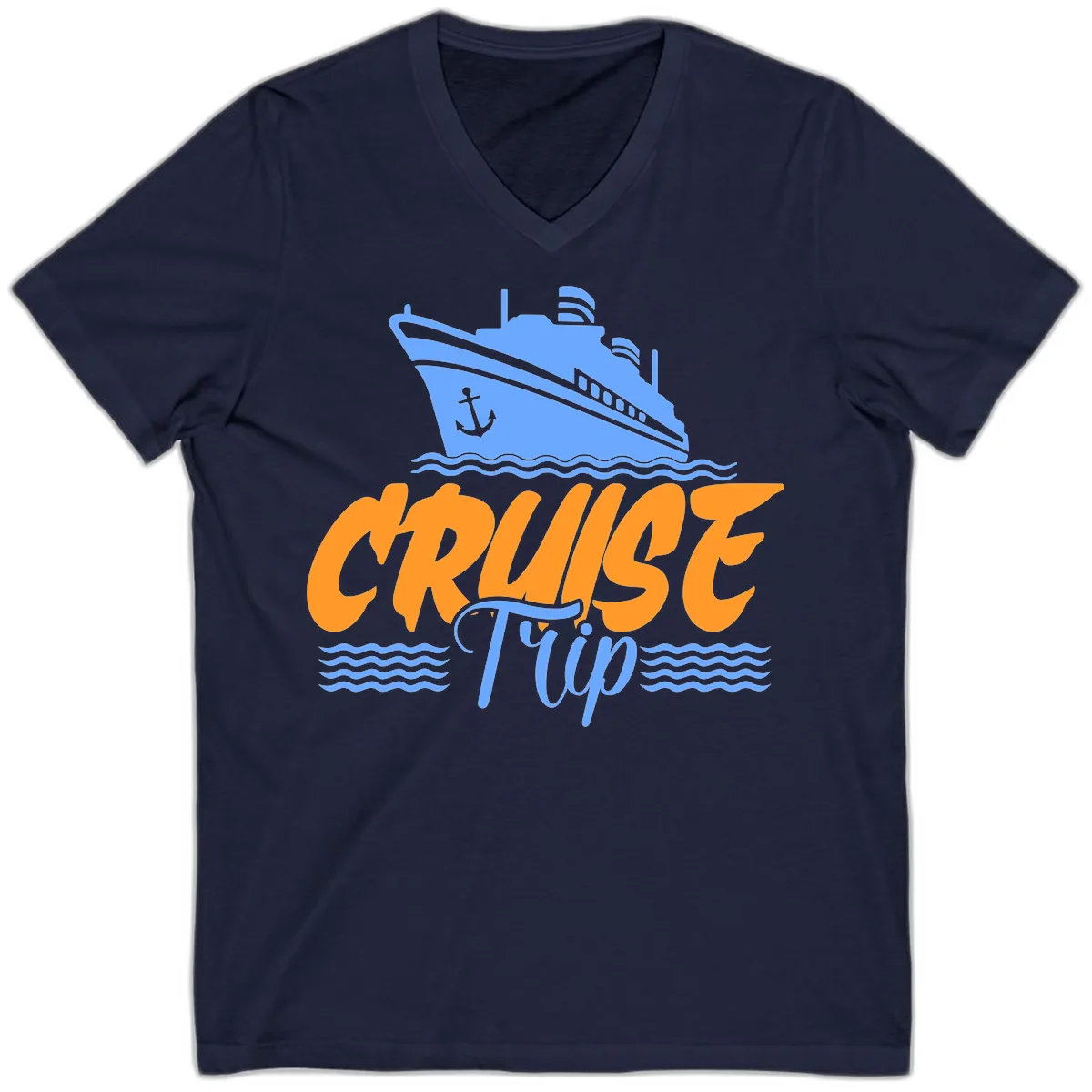 Cruise Trip Ship Anchor Waves V-Neck in Navy