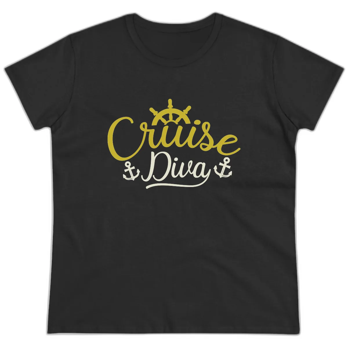 Cruise Diva Nautical Helm Ladies Tee in Black
