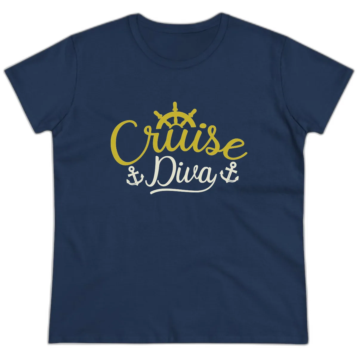 Cruise Diva Nautical Helm Ladies Tee in Navy