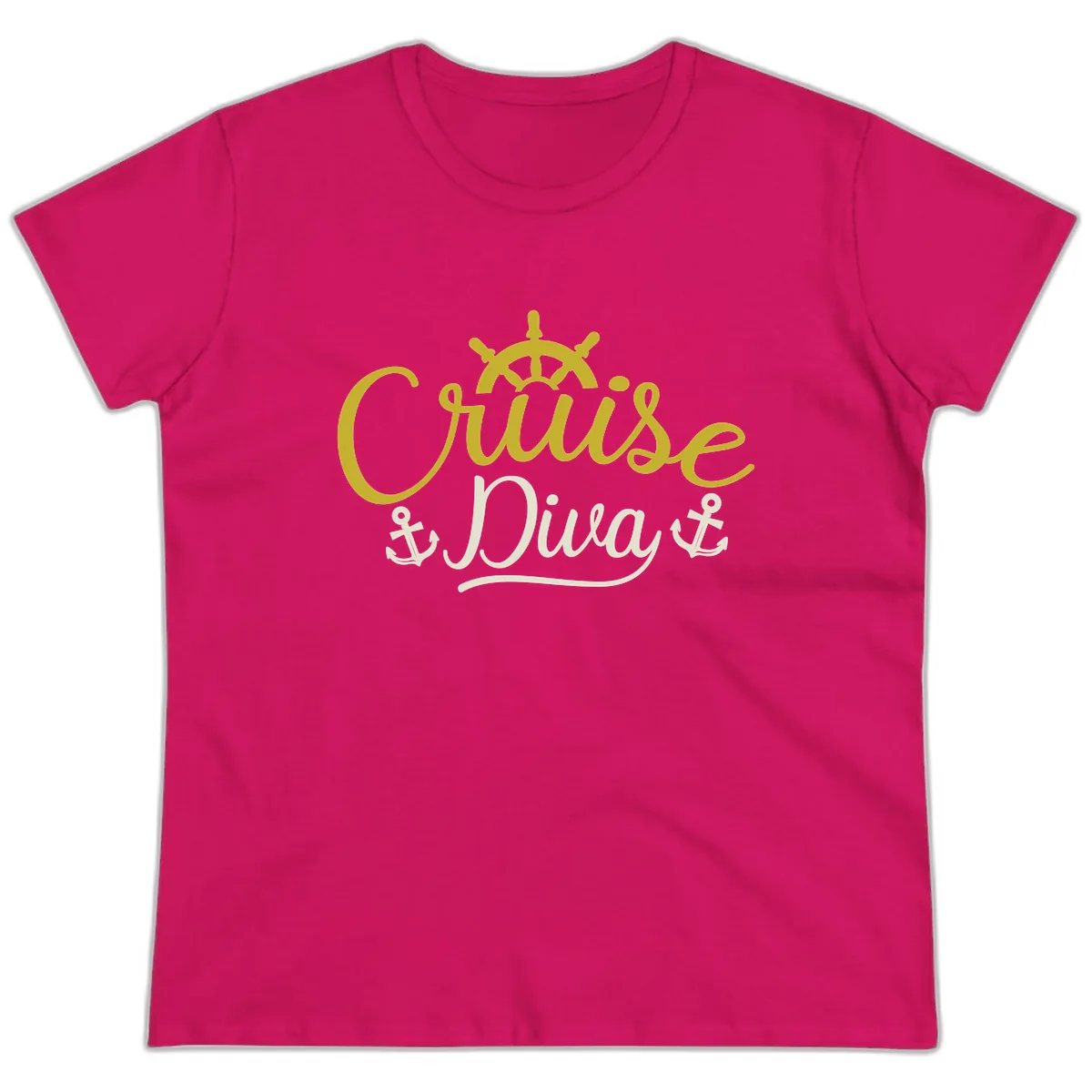 Cruise Diva Nautical Helm Ladies Tee in Heliconia