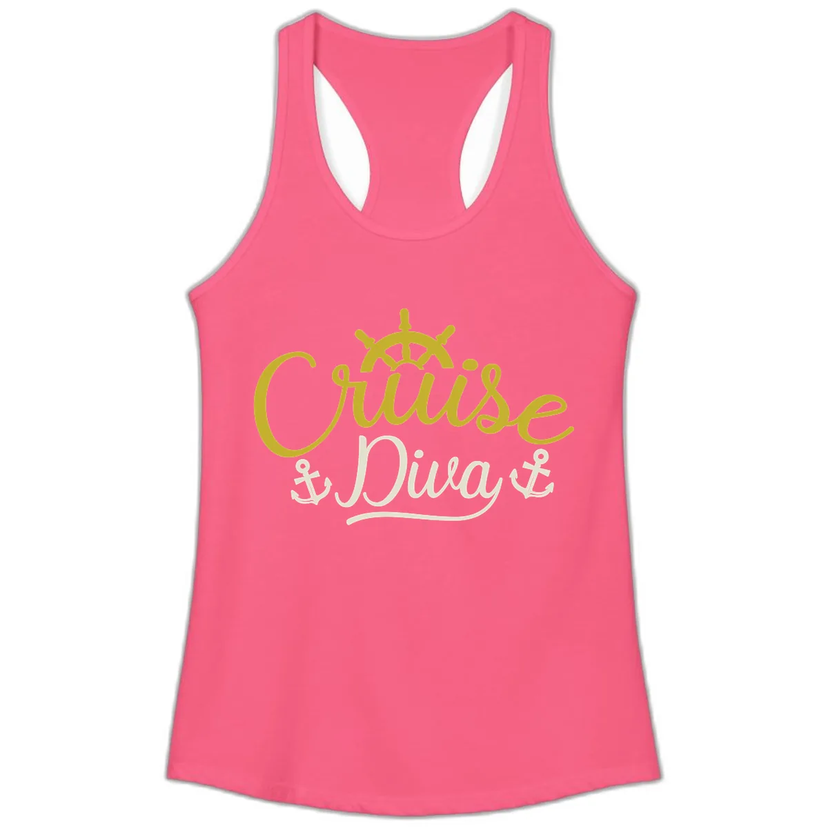 Cruise Diva Nautical Helm Ladies Tank in Solid Hot Pink