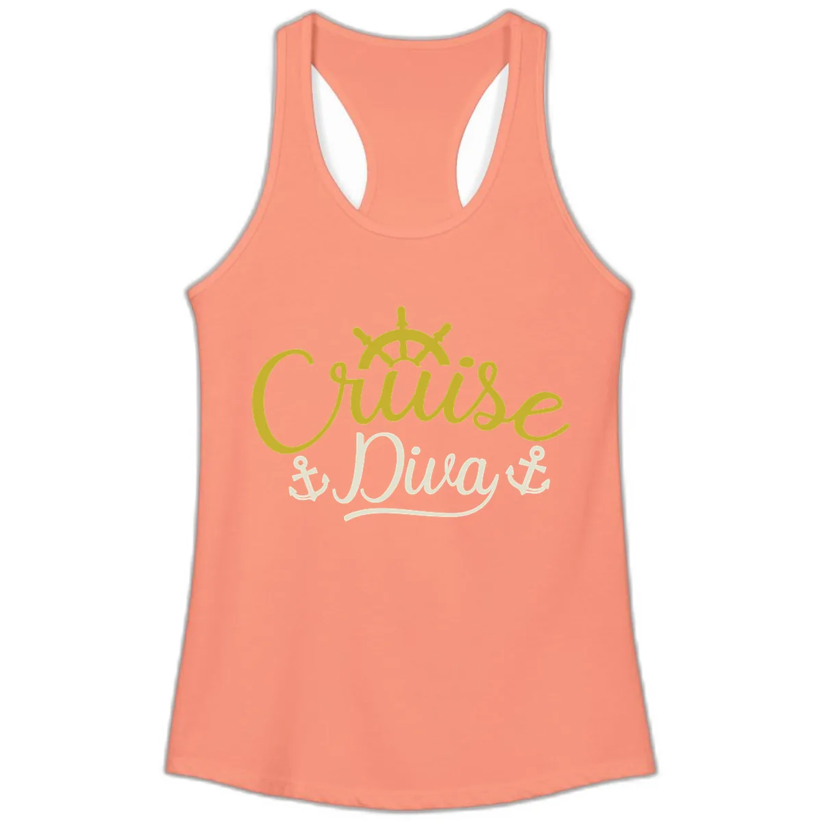 Cruise Diva Nautical Helm Ladies Tank in Solid Light Orange