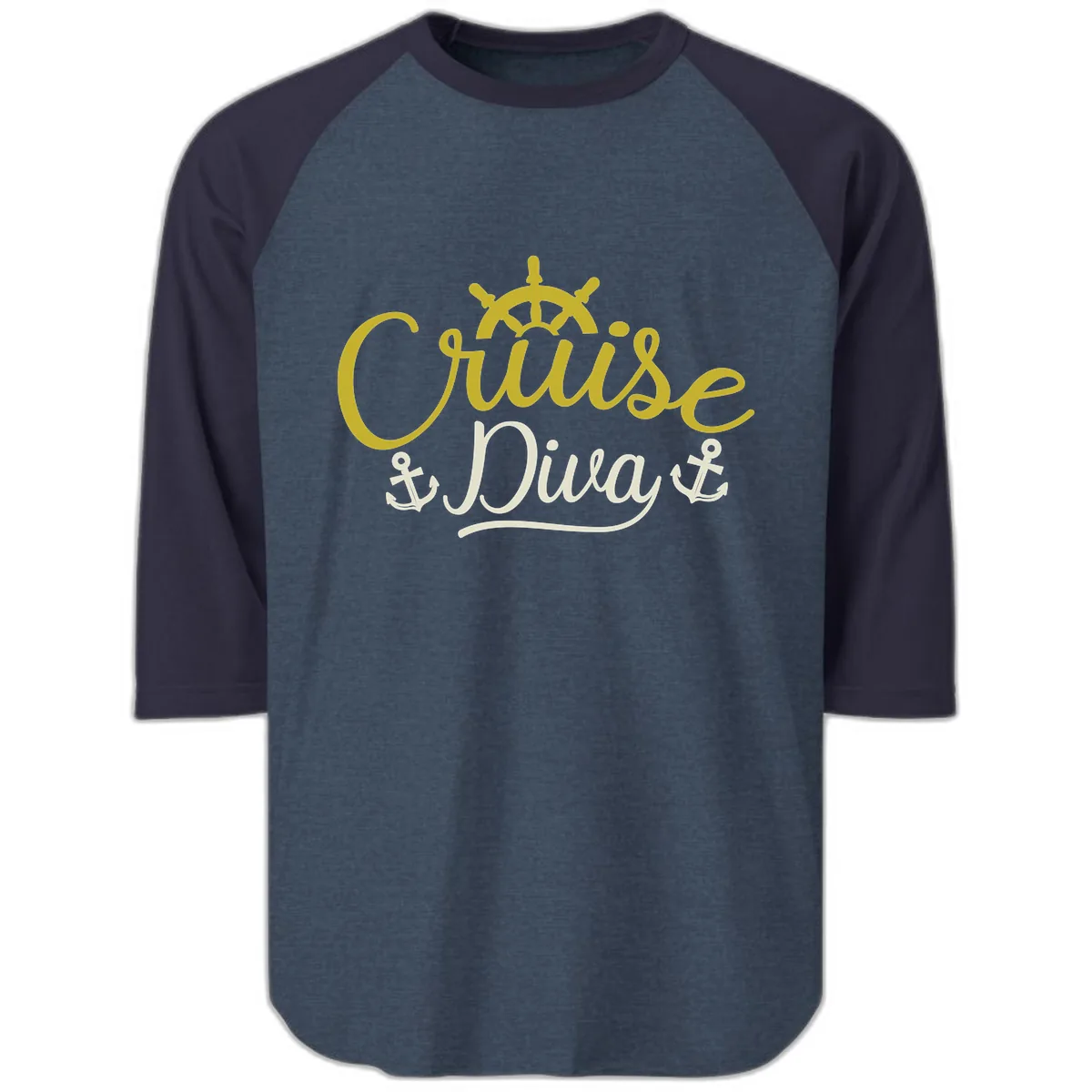 Cruise Diva Nautical Helm Raglan 3/4 in Heather Denim Navy