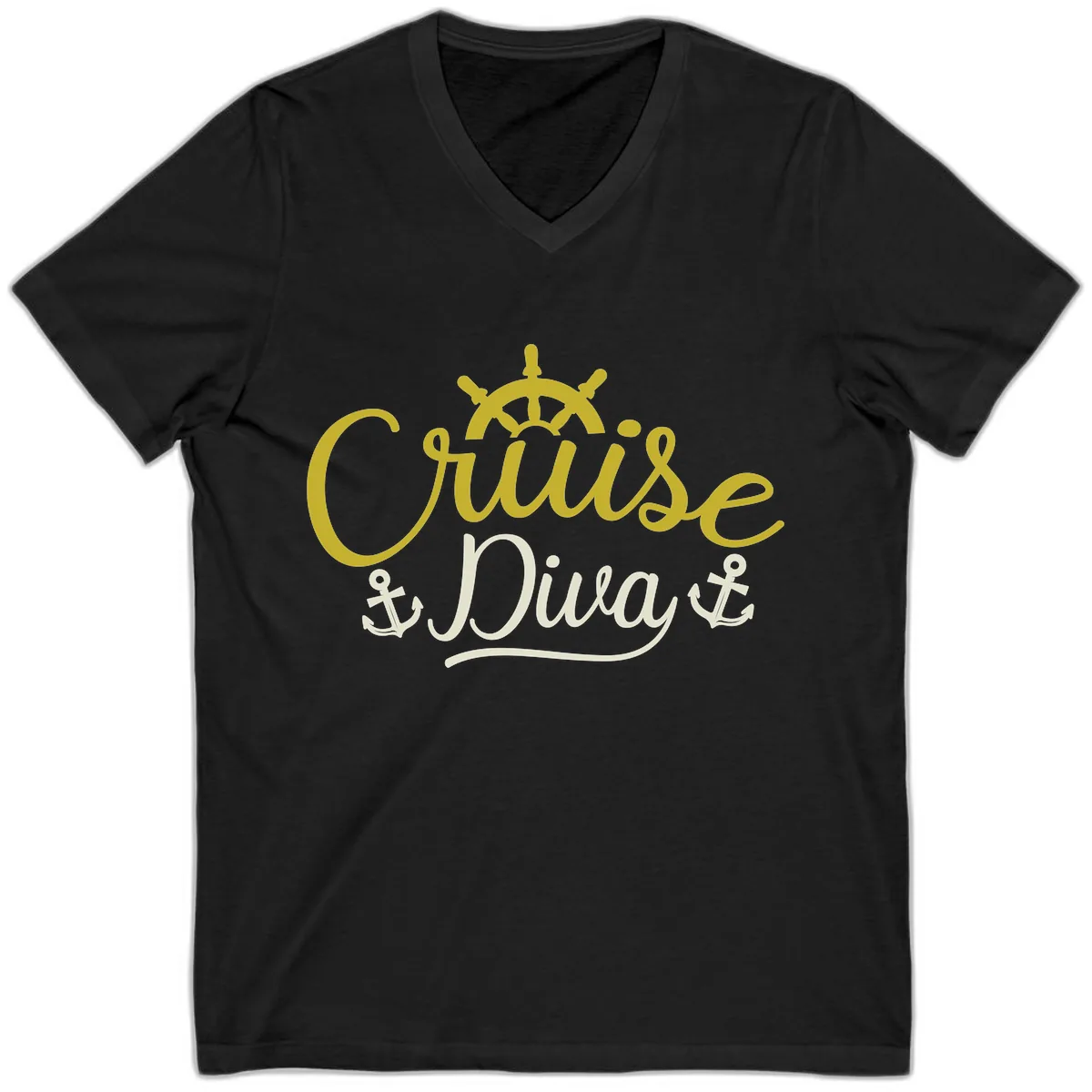 Cruise Diva Nautical Helm V-Neck in Black