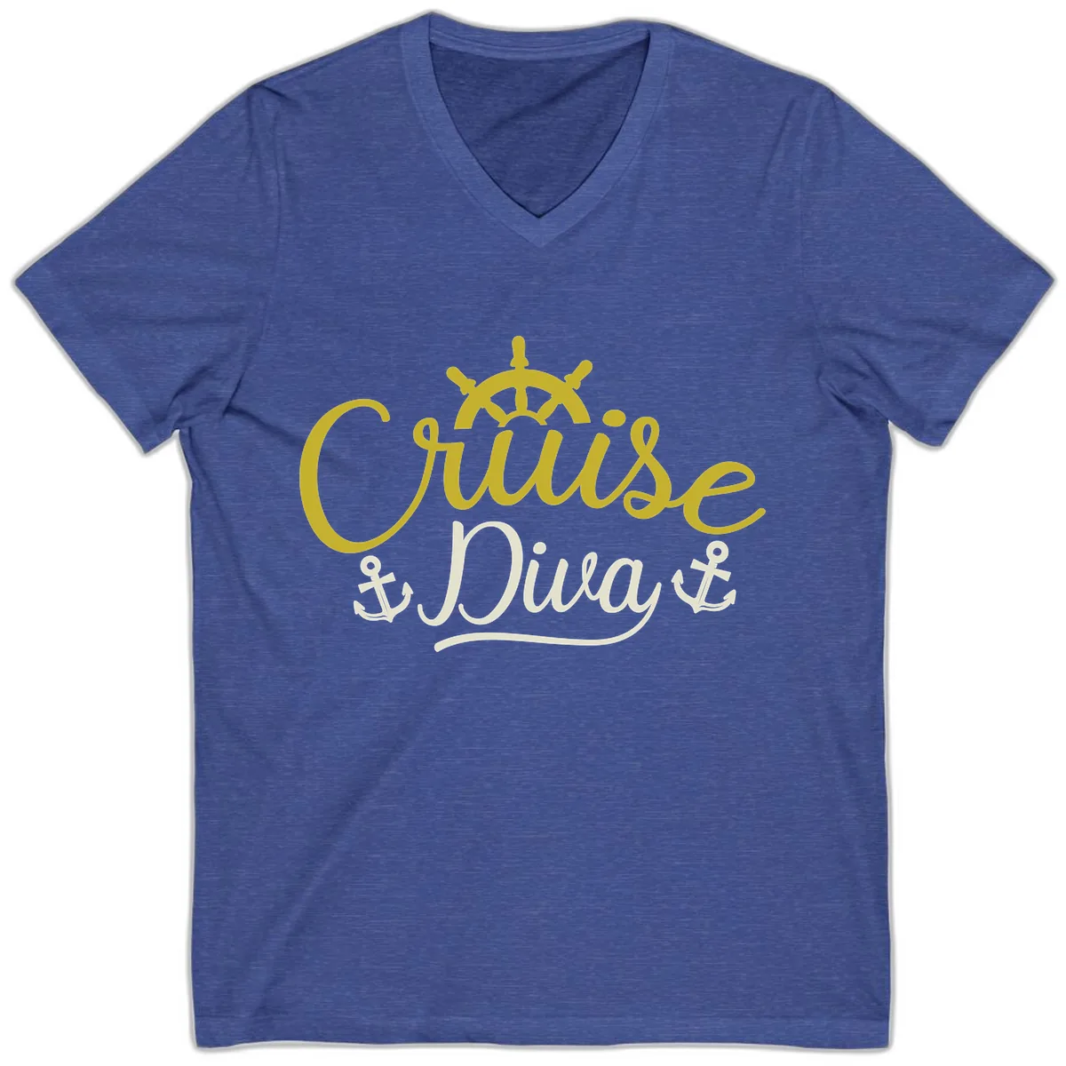 Cruise Diva Nautical Helm V-Neck in Heather True Royal