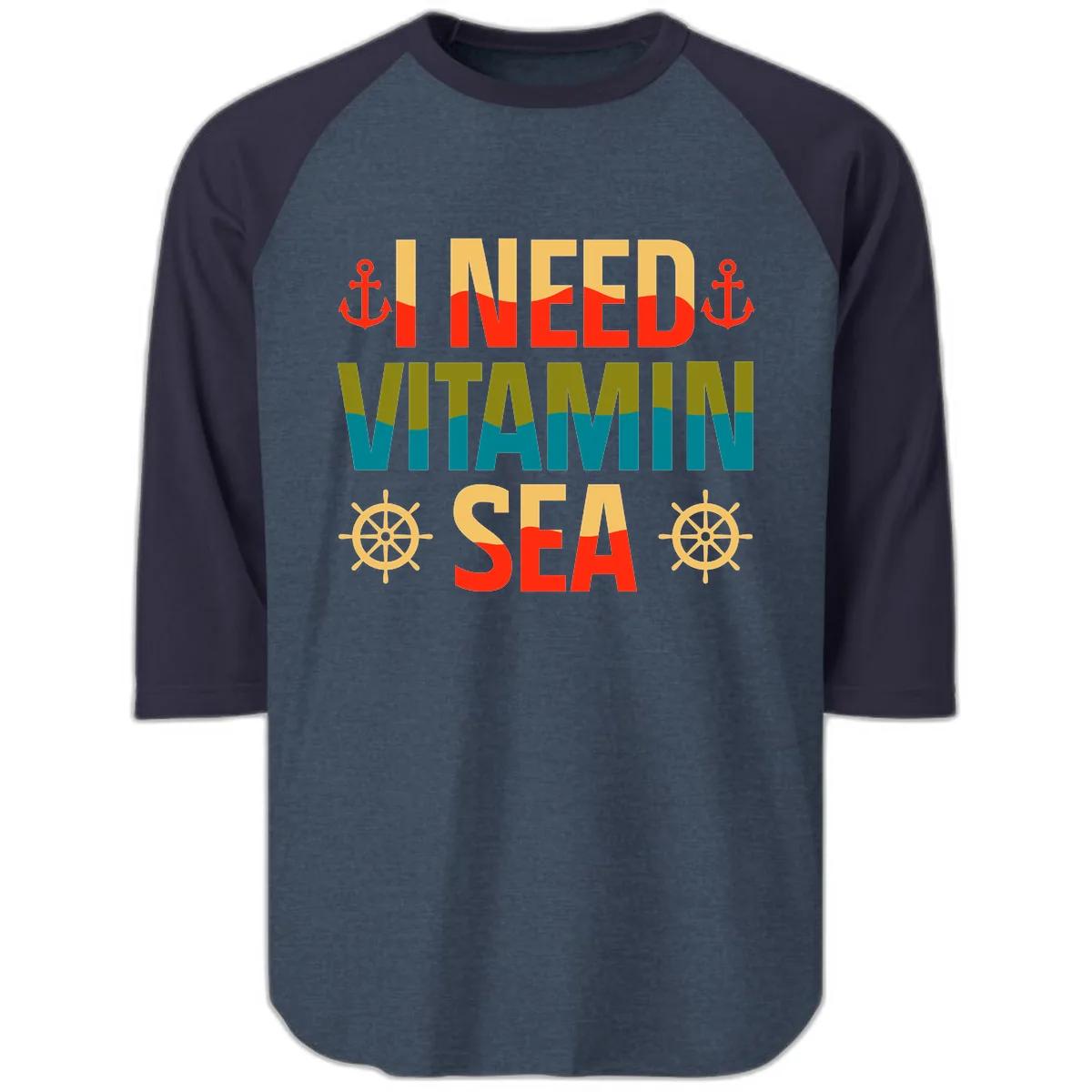 I Need Vitamin Sea Raglan 3/4 in Heather Denim Navy