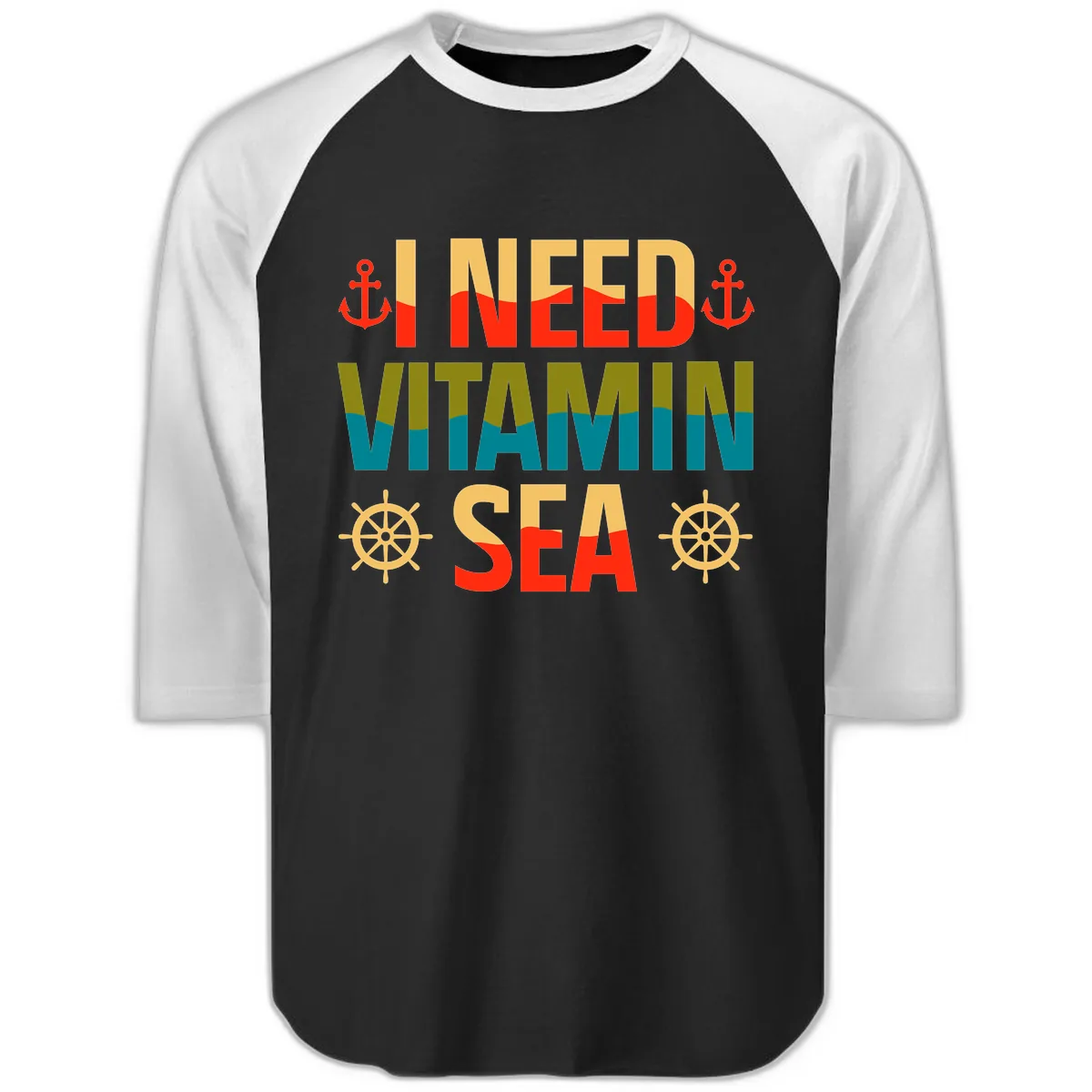 I Need Vitamin Sea Raglan 3/4 in Black White