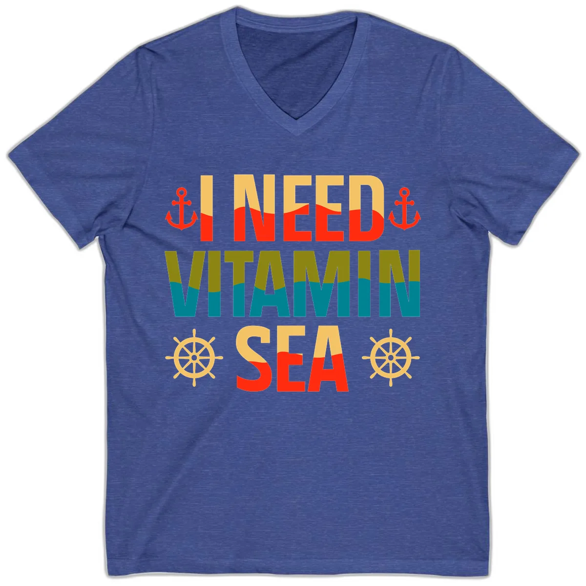 I Need Vitamin Sea V-Neck in Heather True Royal