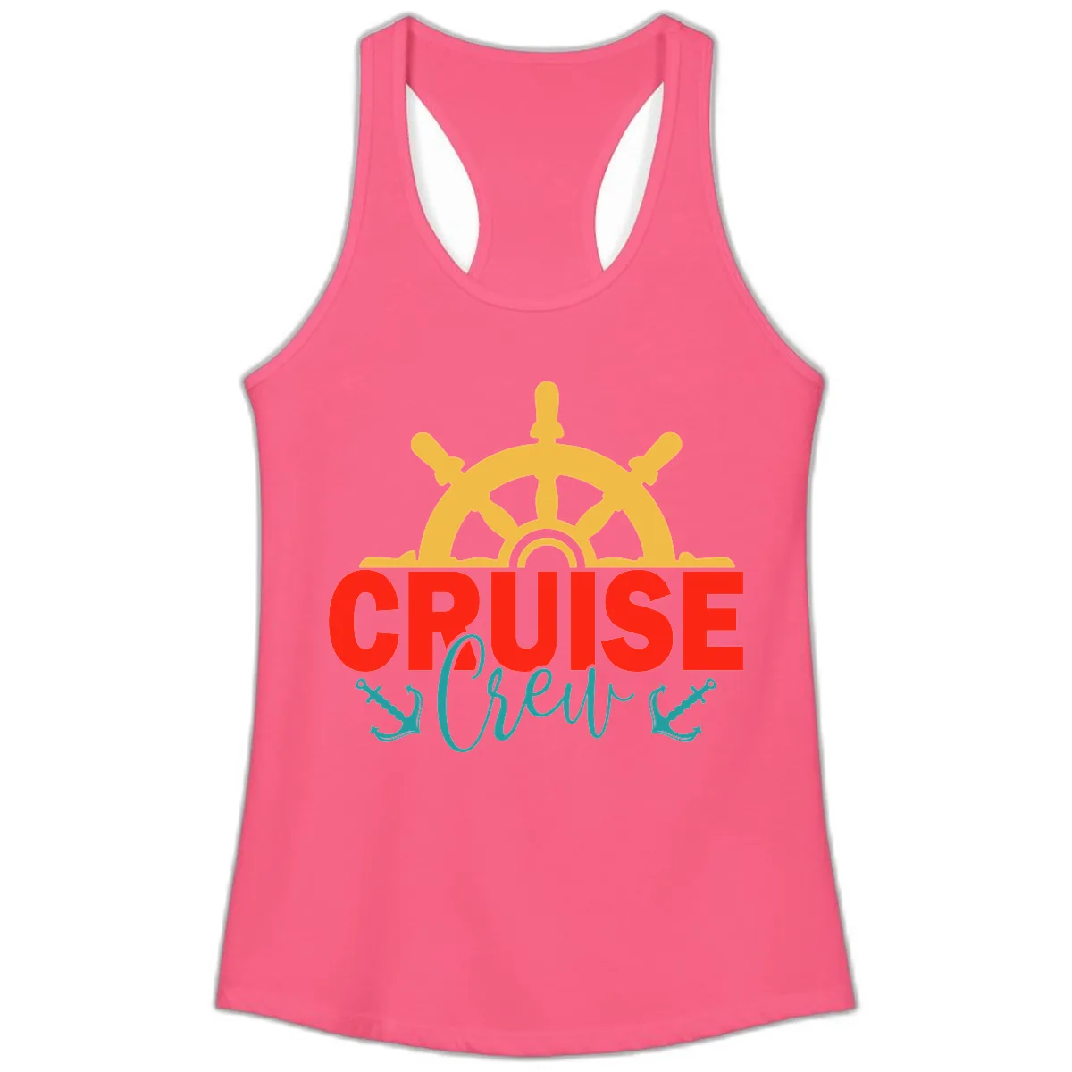 Cruise Shrek Nautical Wheel Design Ladies Tank in Solid Hot Pink