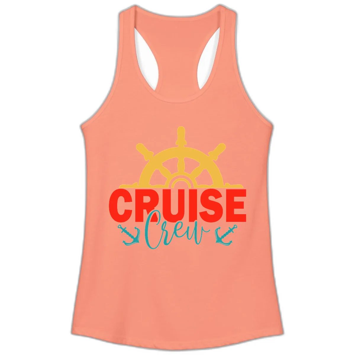 Cruise Shrek Nautical Wheel Design Ladies Tank in Solid Light Orange