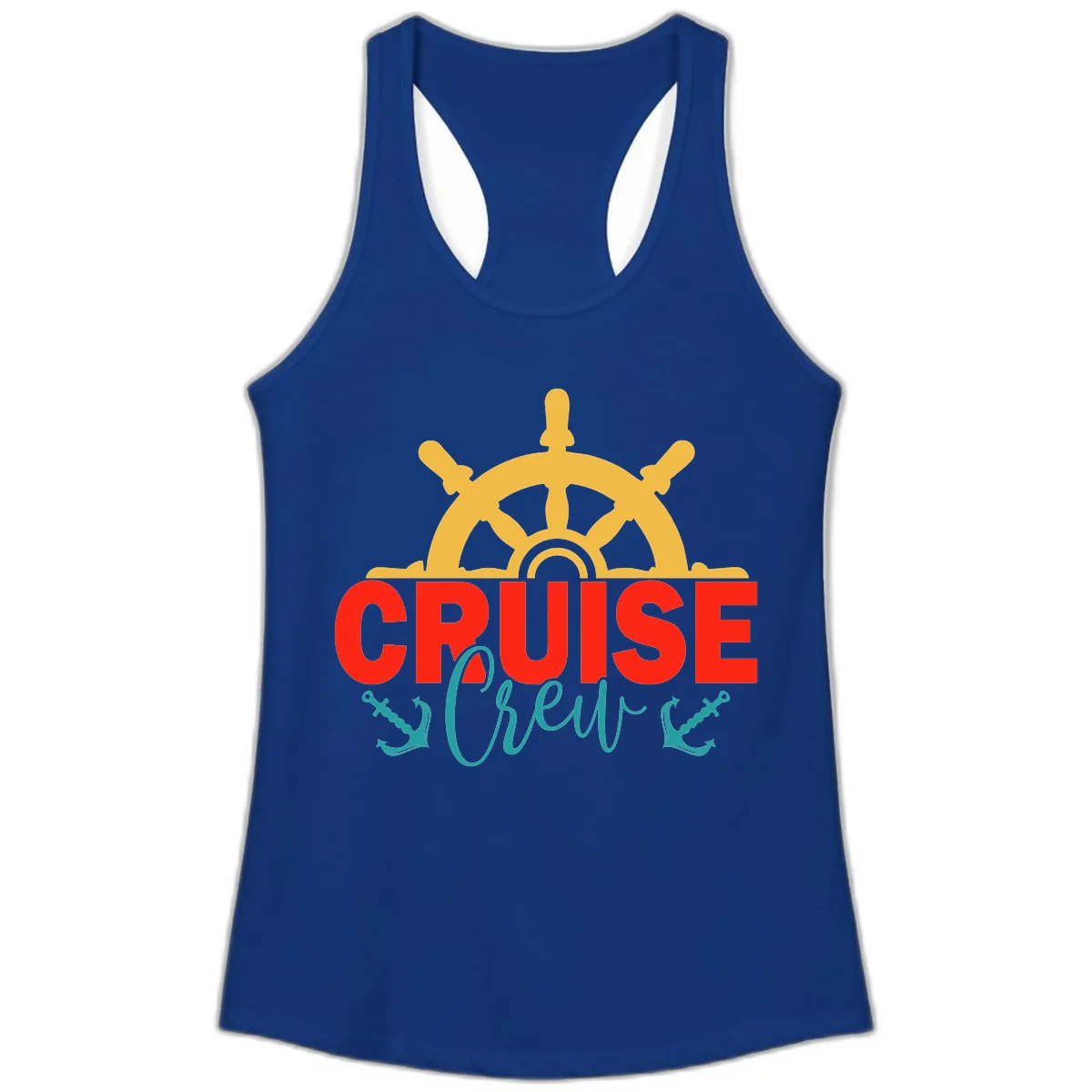 Cruise Shrek Nautical Wheel Design Ladies Tank in Solid Royal
