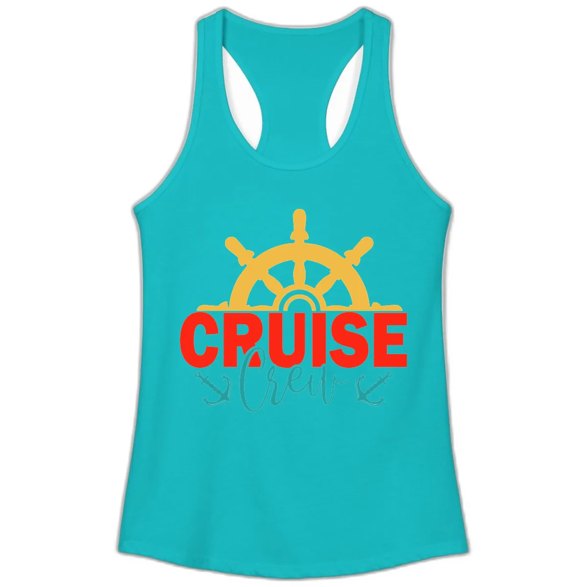 Cruise Shrek Nautical Wheel Design Ladies Tank in Tahiti Blue