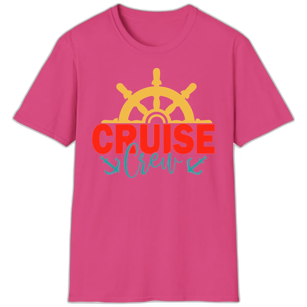 Cruise Shrek Nautical Wheel Design T-Shirt in Heliconia