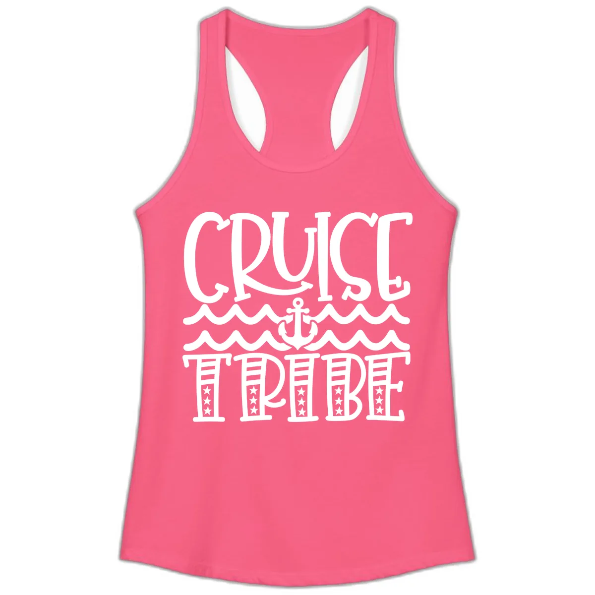 Cruise Tribe Anchor Waves Ladies Tank in Solid Hot Pink
