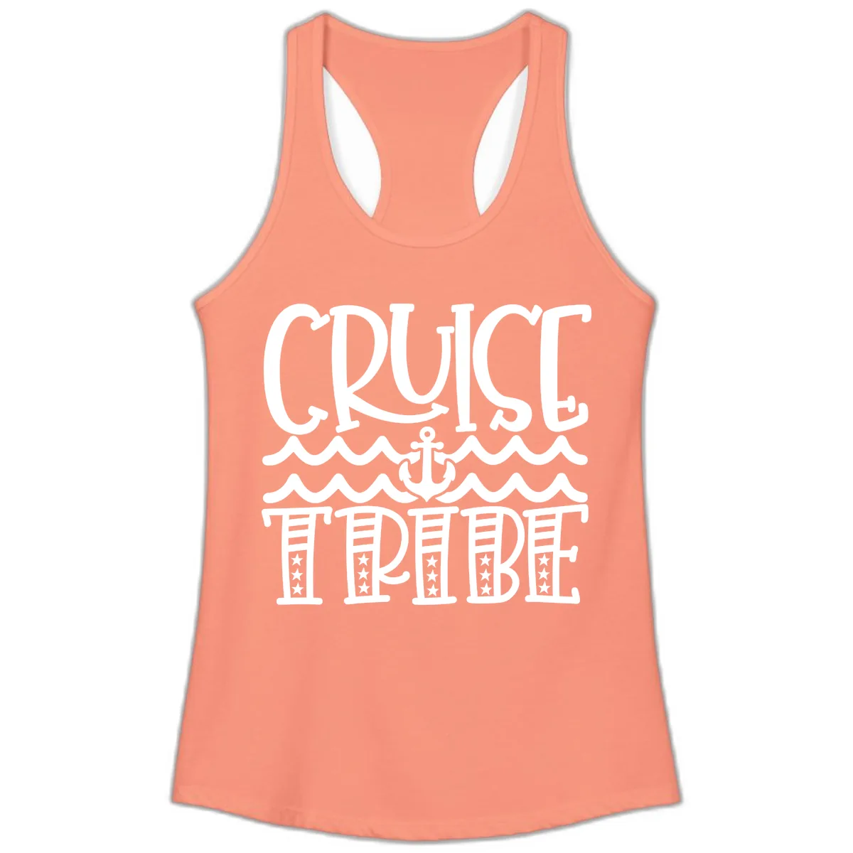 Cruise Tribe Anchor Waves Ladies Tank in Solid Light Orange