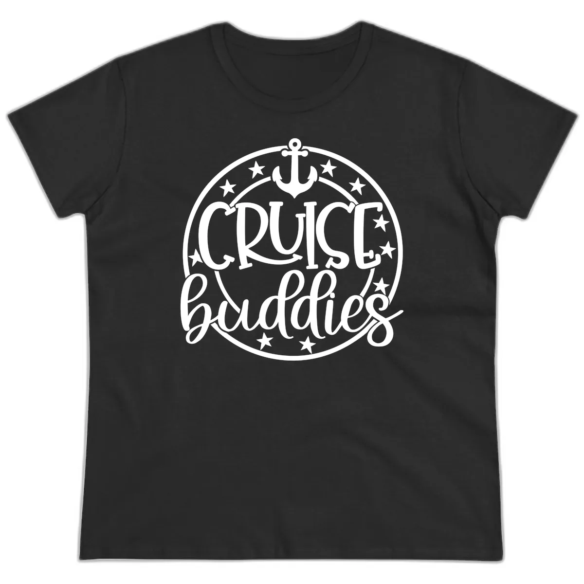Cruise Buddies Anchor Circle Ladies Tee in Black