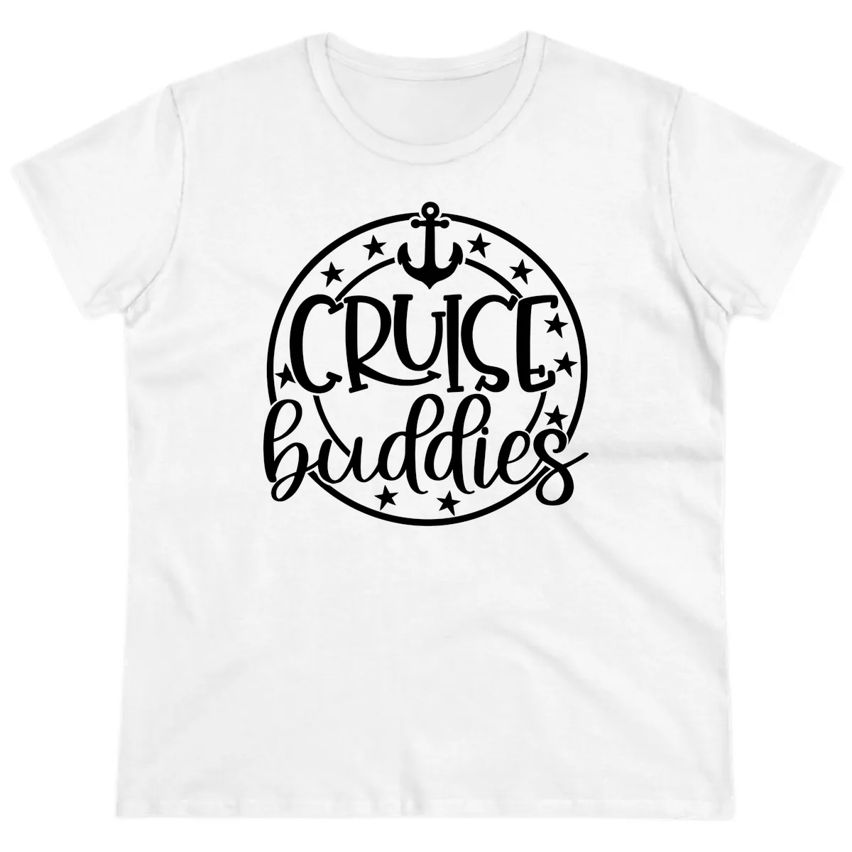 Cruise Buddies Anchor Circle Ladies Tee in White