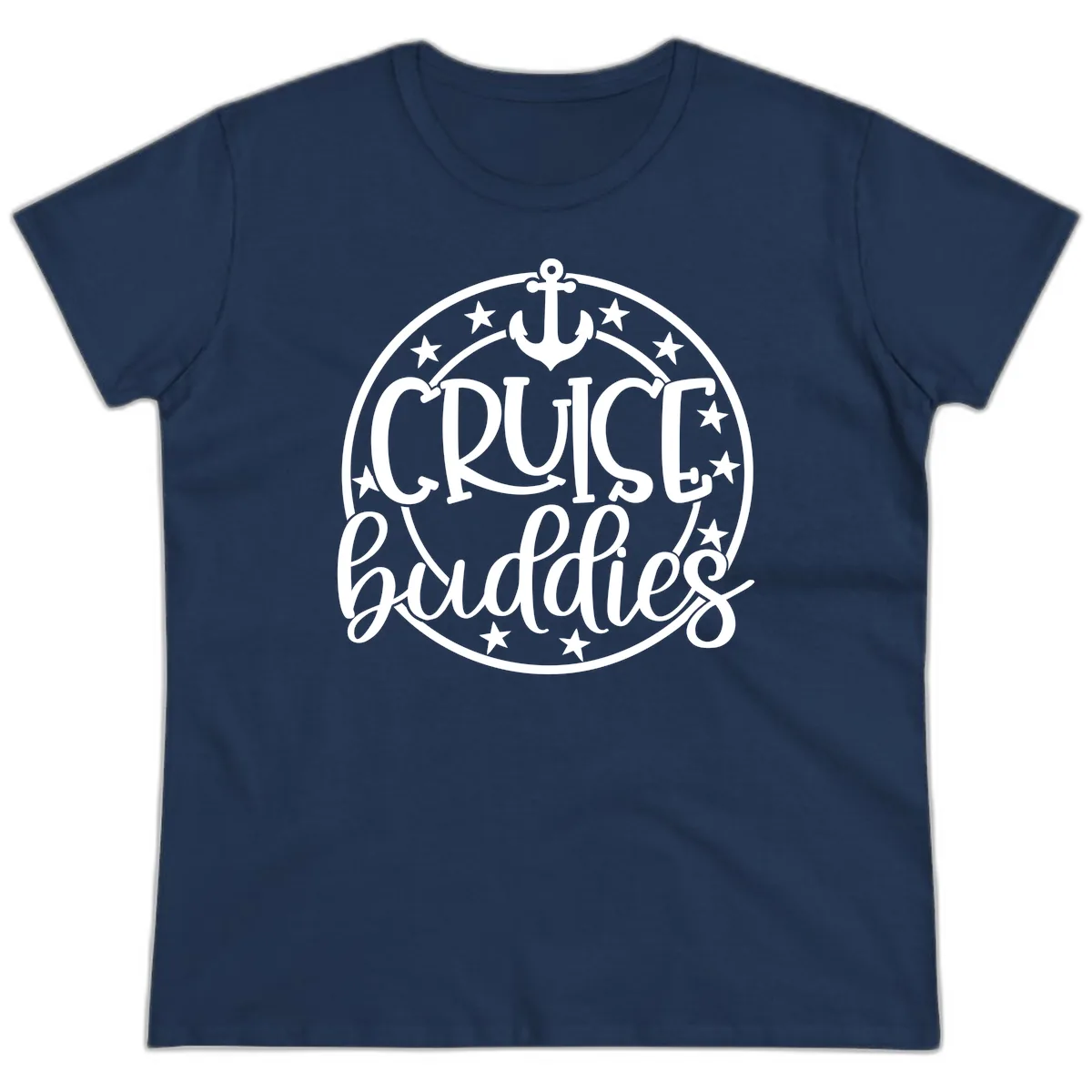 Cruise Buddies Anchor Circle Ladies Tee in Navy