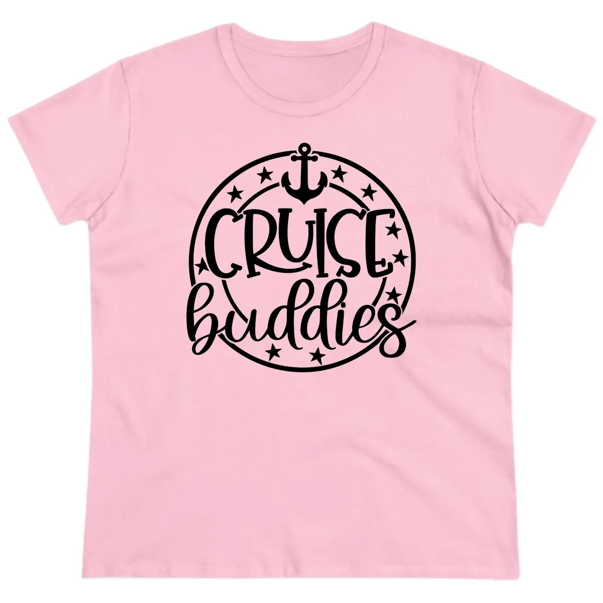 Cruise Buddies Anchor Circle Ladies Tee in Light Pink
