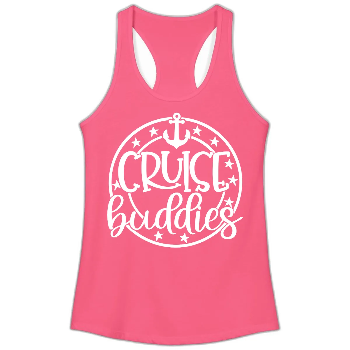 Cruise Buddies Anchor Circle Ladies Tank in Solid Hot Pink