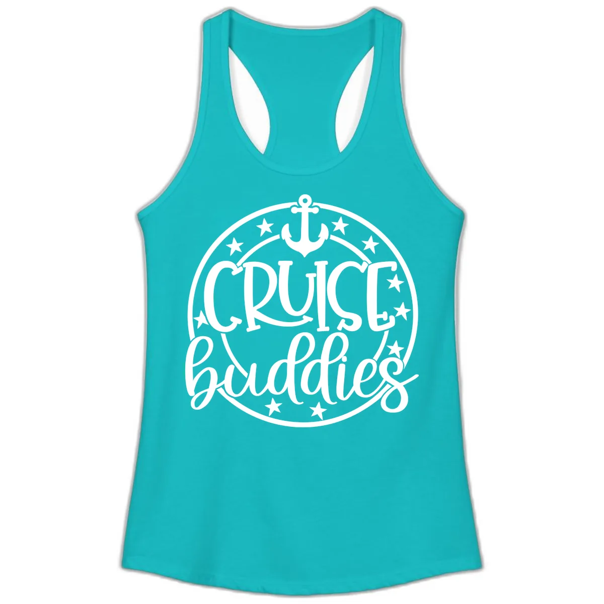 Cruise Buddies Anchor Circle Ladies Tank in Tahiti Blue
