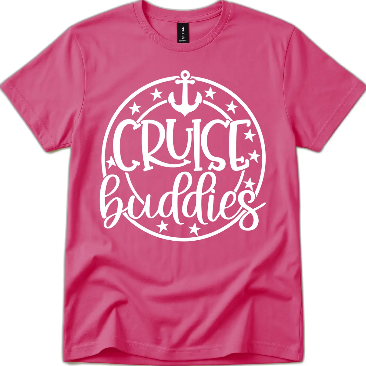 Cruise Buddies Anchor Circle T-Shirt in Heliconia