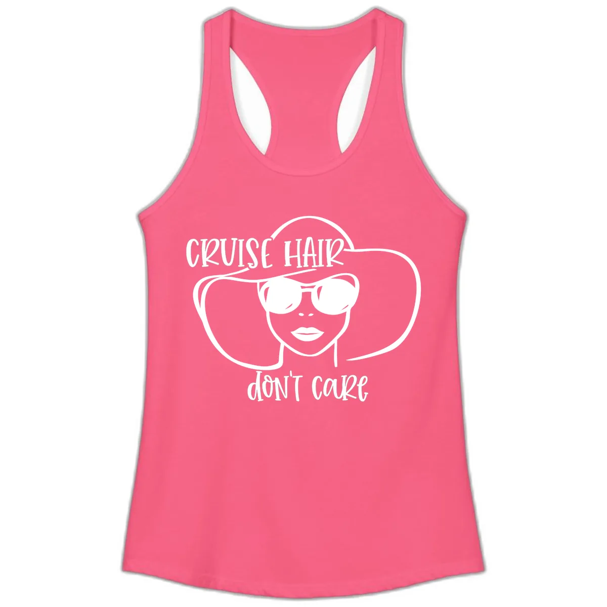 Cruise Hair Don't Care Ladies Tank in Solid Hot Pink