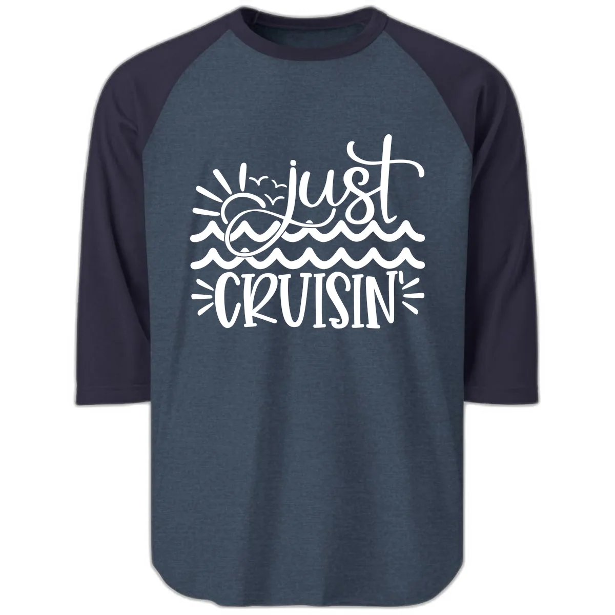 Just Cruisin' Raglan 3/4 in Heather Denim Navy