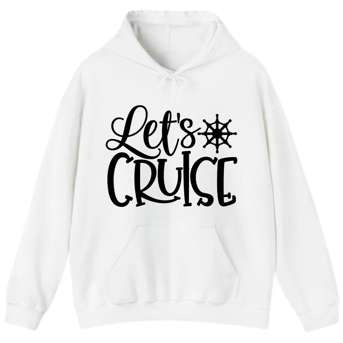 Let's Cruise Nautical Wheel Design Hoodie in White