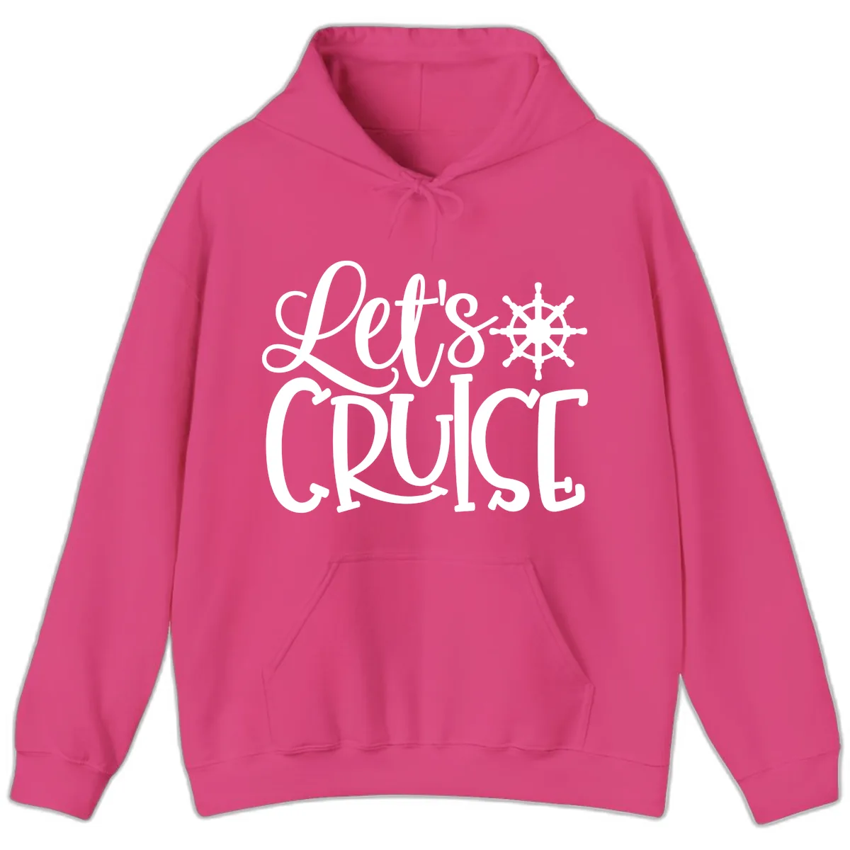Let's Cruise Nautical Wheel Design Hoodie in Heliconia