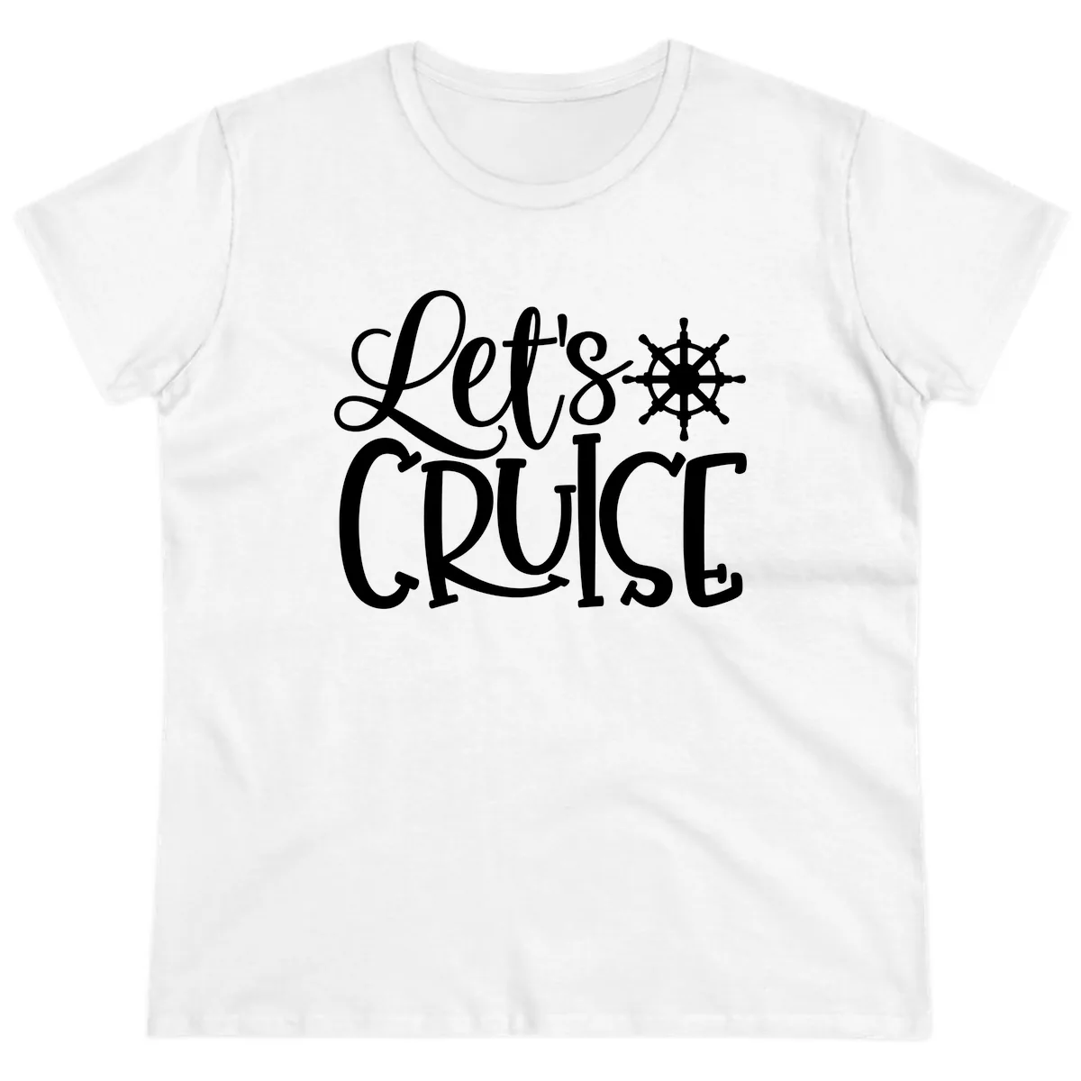 Let's Cruise Nautical Wheel Design Ladies Tee in White