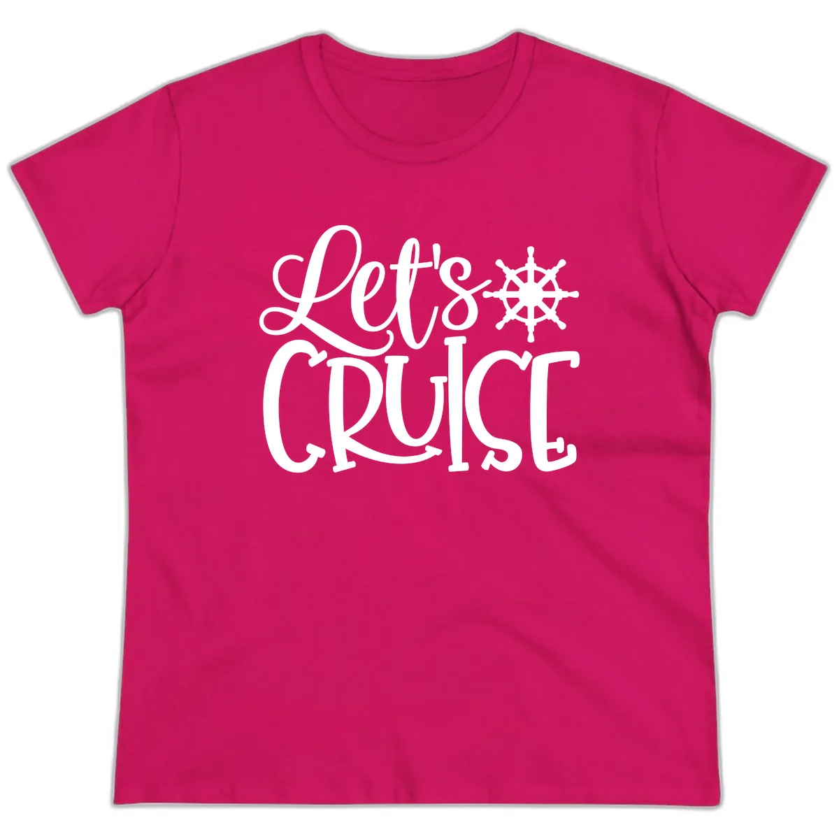 Let's Cruise Nautical Wheel Design Ladies Tee in Heliconia