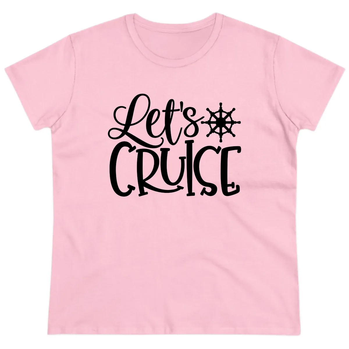 Let's Cruise Nautical Wheel Design Ladies Tee in Light Pink