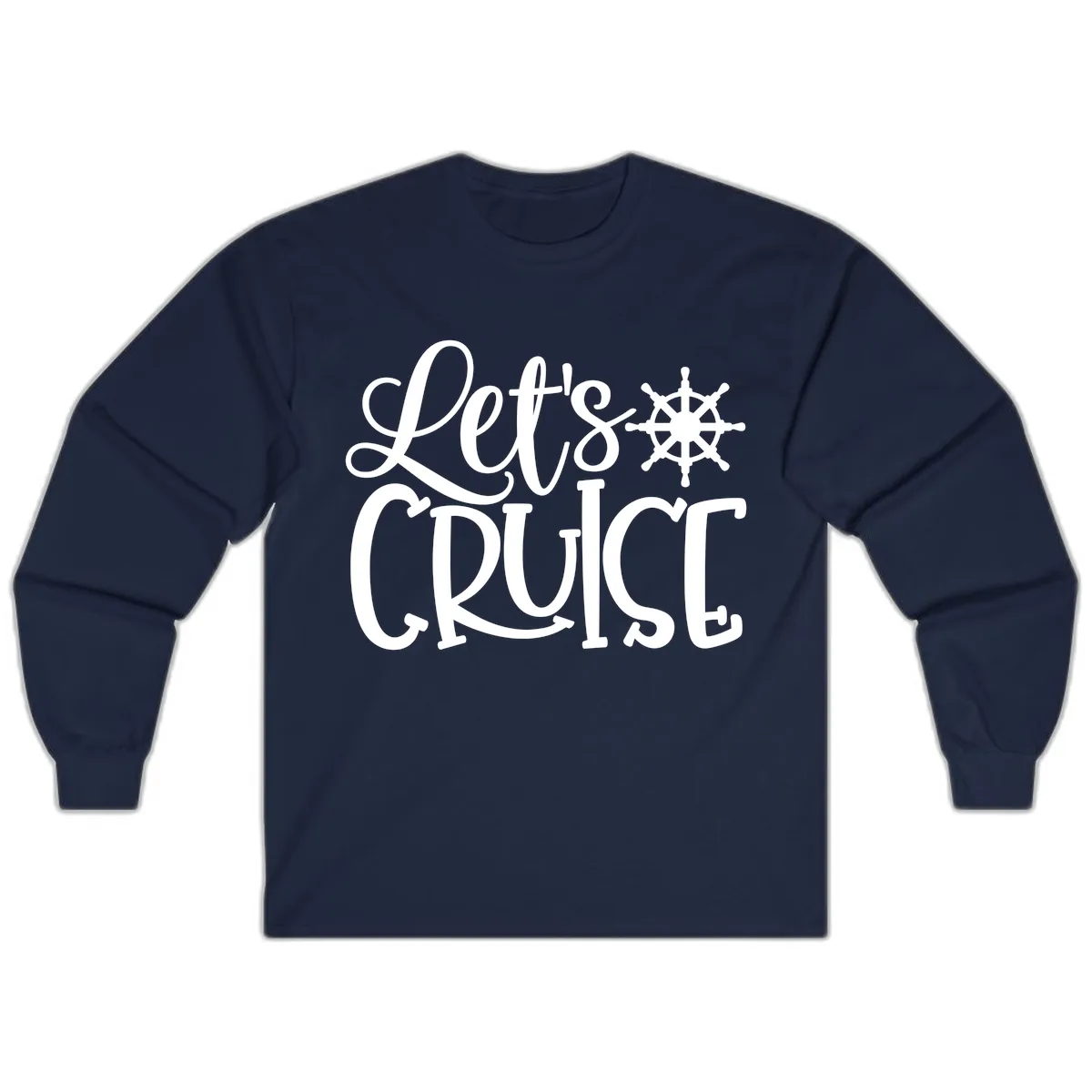 Let's Cruise Nautical Wheel Design Long Sleeve in Navy