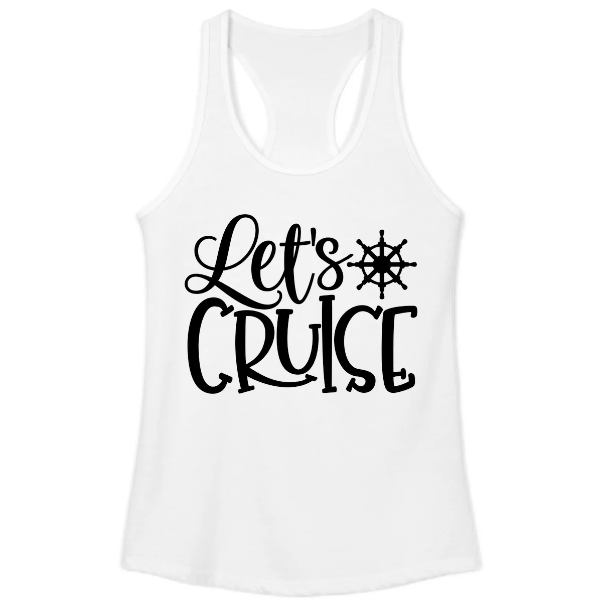 Let's Cruise Nautical Wheel Design Ladies Tank in White
