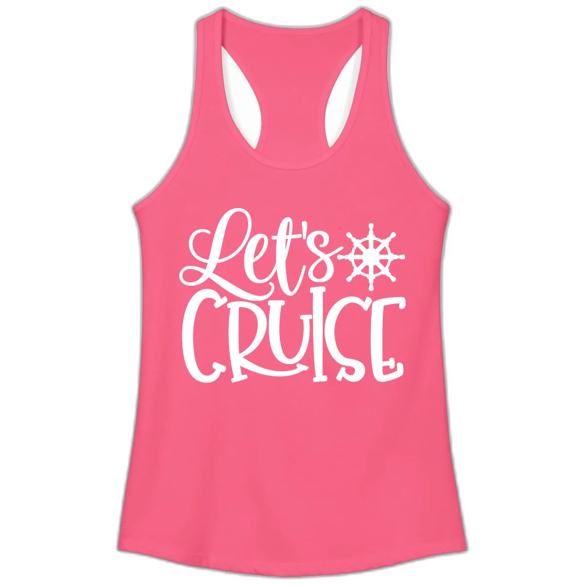 Let's Cruise Nautical Wheel Design Ladies Tank in Solid Hot Pink