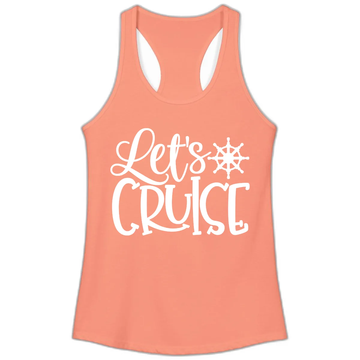 Let's Cruise Nautical Wheel Design Ladies Tank in Solid Light Orange