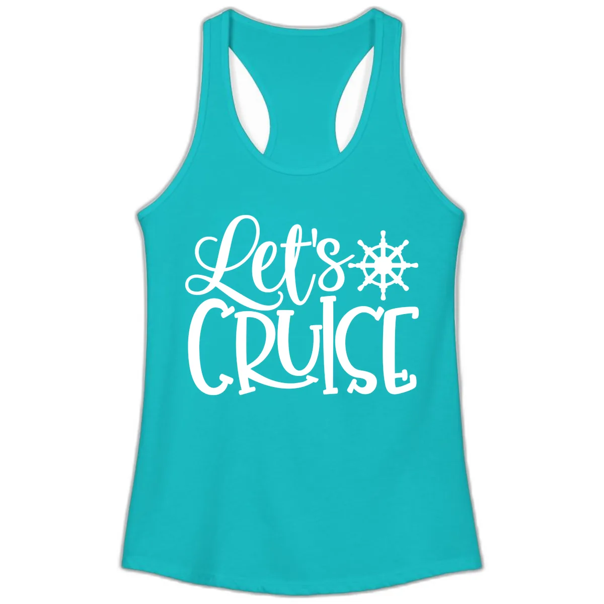 Let's Cruise Nautical Wheel Design Ladies Tank in Tahiti Blue