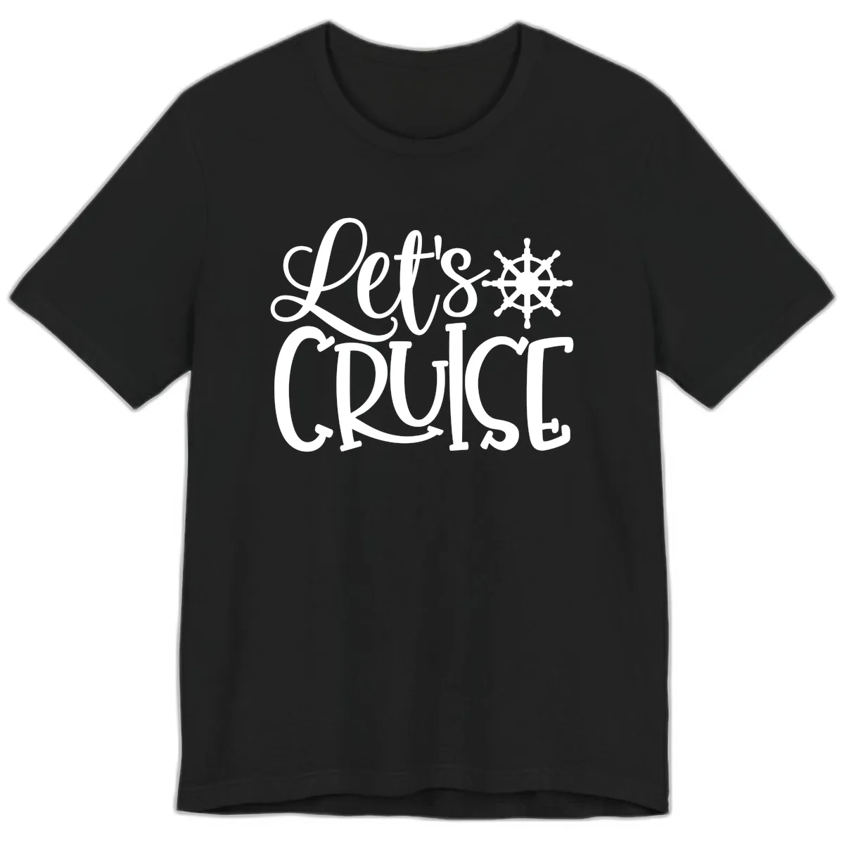 Let's Cruise Nautical Wheel Design Premium T-Shirt in Black
