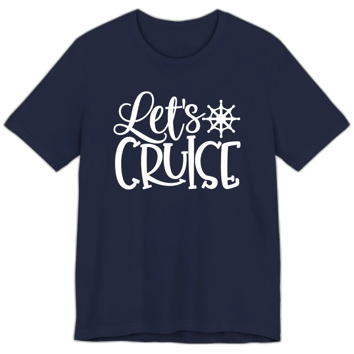 Let's Cruise Nautical Wheel Design Premium T-Shirt in Navy