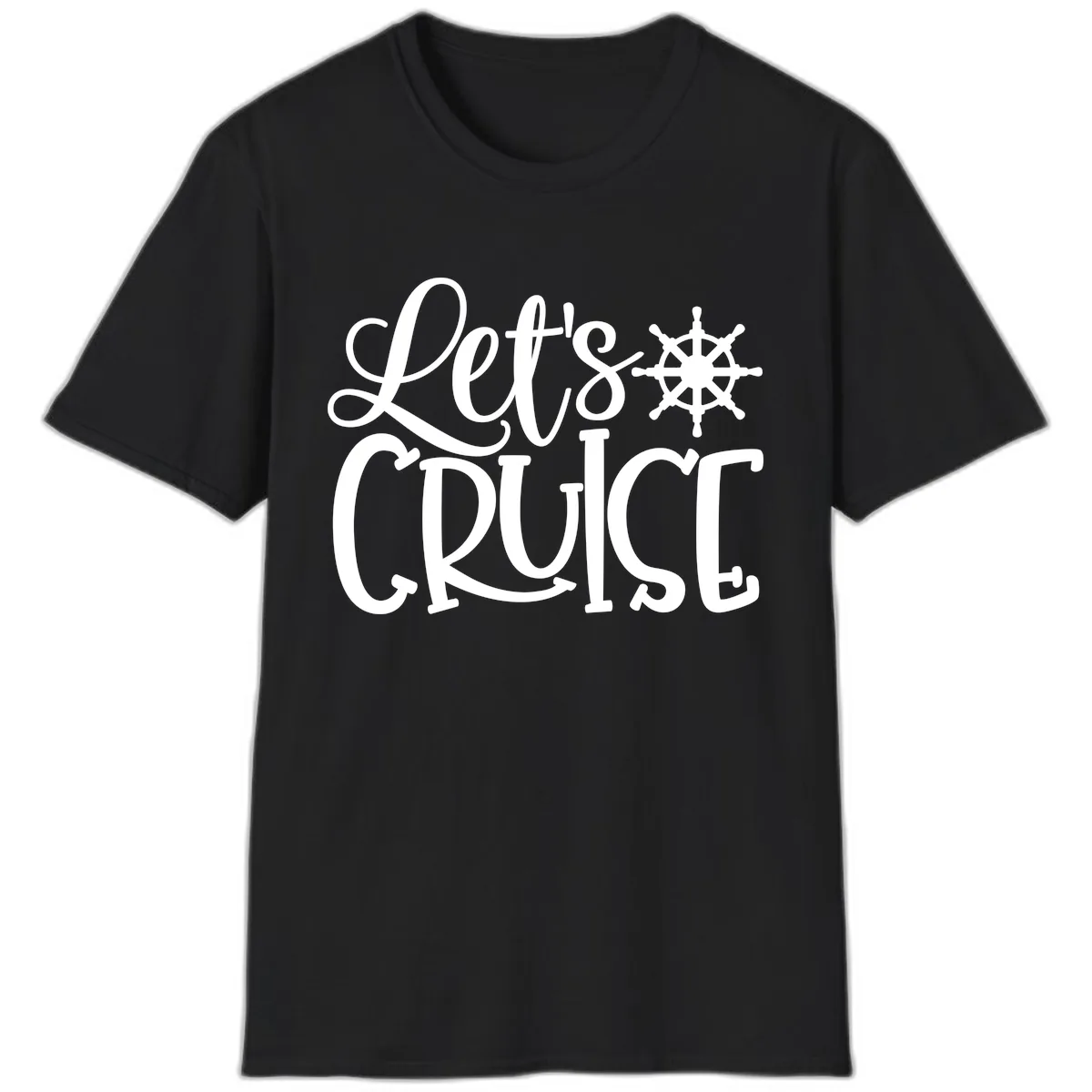 Let's Cruise Nautical Wheel Design T-Shirt in Black